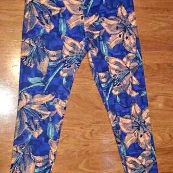 LuLaRoe Floral Lily Leggings Tall and Curvy - Blue/Peach - Size - Tall & Curvy - Picture 2 of 6